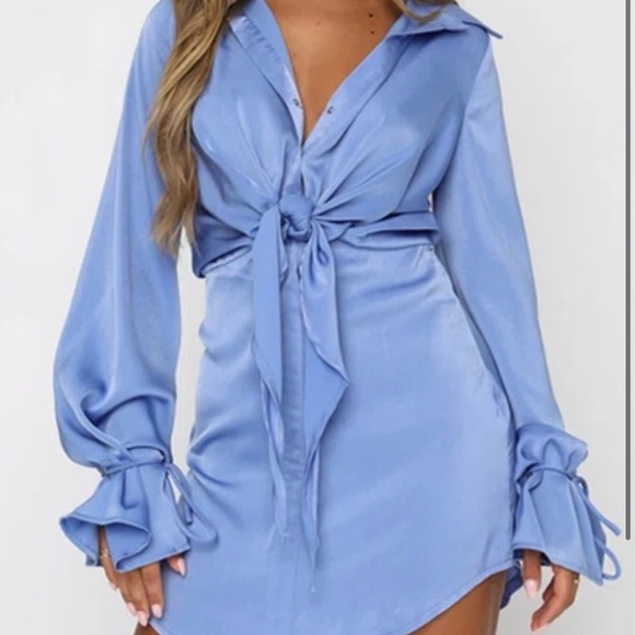 White Fox Boutique Dresses & Skirts - White Fox Blue Tie Detail Satin Dress